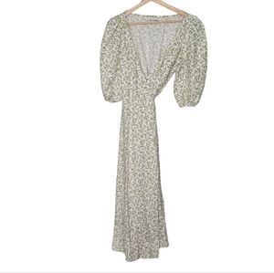 Reformation Mint Floral Linen Midi Wrap Dress Green White Size Medium
